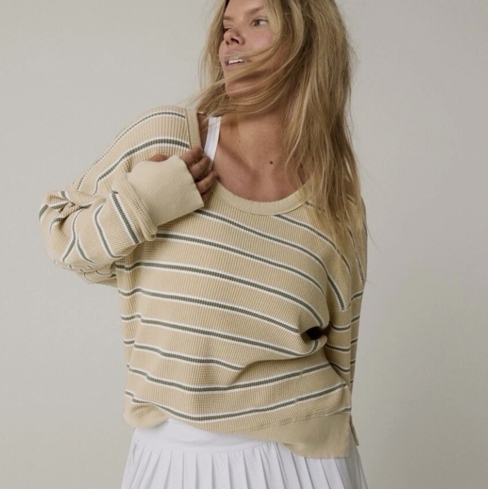 NWT OFFLINE By Aerie Wow! Waffle T-Shirt in Soft Wheat